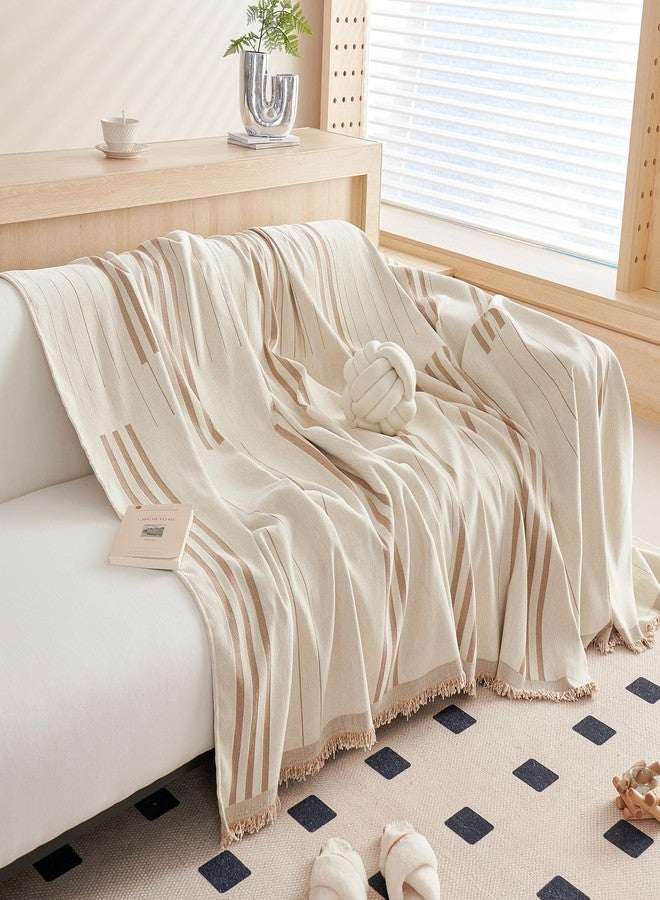 DREAMINGO Couch Cover Reversible Chenille 3 Seat Sofa Covers for Holidays Christmas Beige Coffee Couch Protector for 3 Cushion Couch Sofa Vertical Stripe Jacquard Sofa Slipcover Sectional, 71"x134" - Image 2